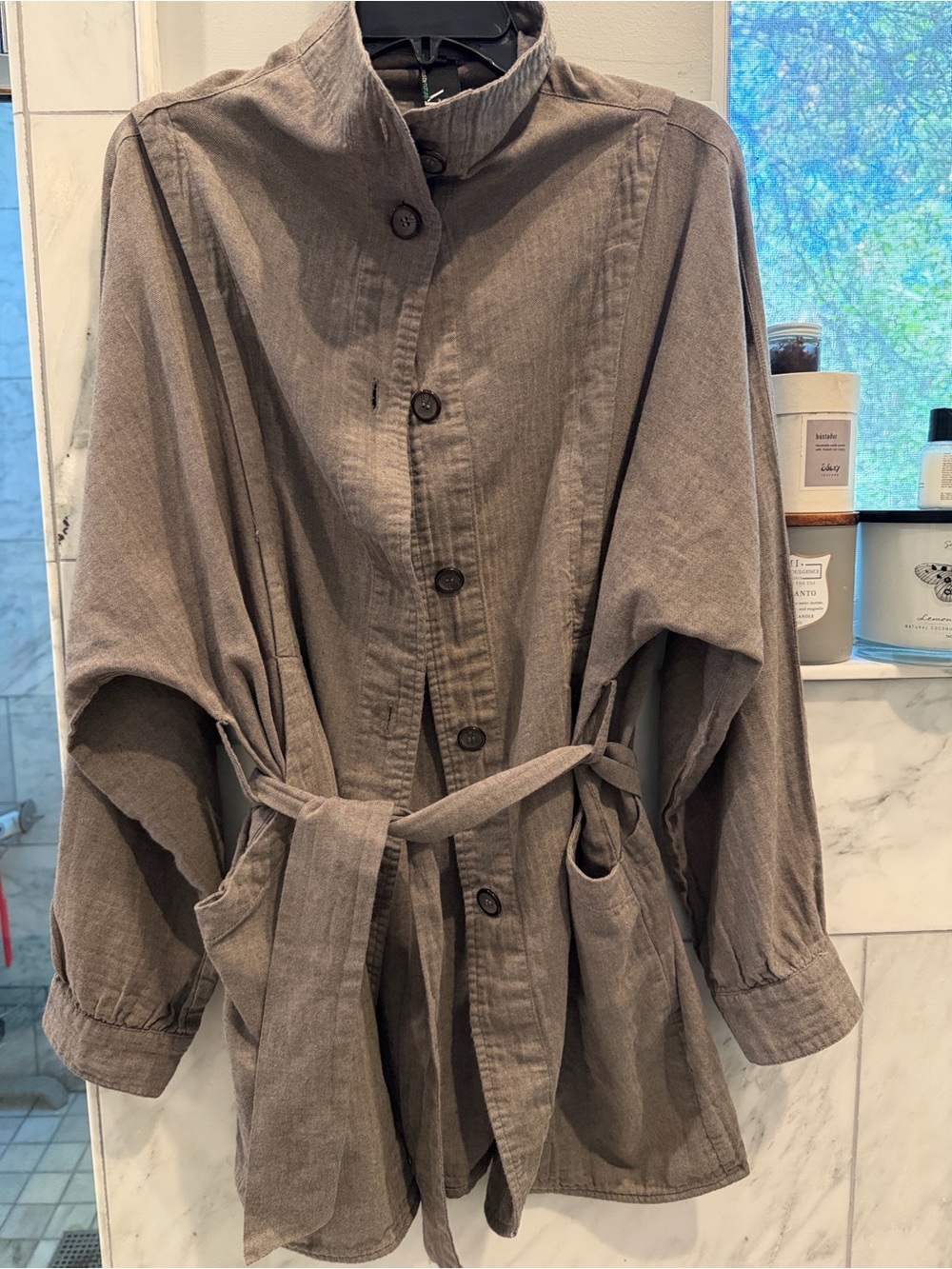 Women's Taupe Utility Button-Front Jacket with Belt - Picture 1 of 9